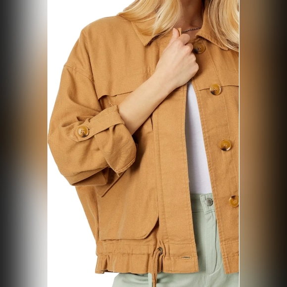 Blank NYC Linen Utility Jacket in A Game Tan, Women's Size Small - Picture 5 of 9